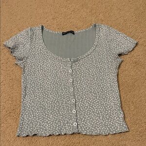 Brandy Melville Green Floral Button-Down Shirt